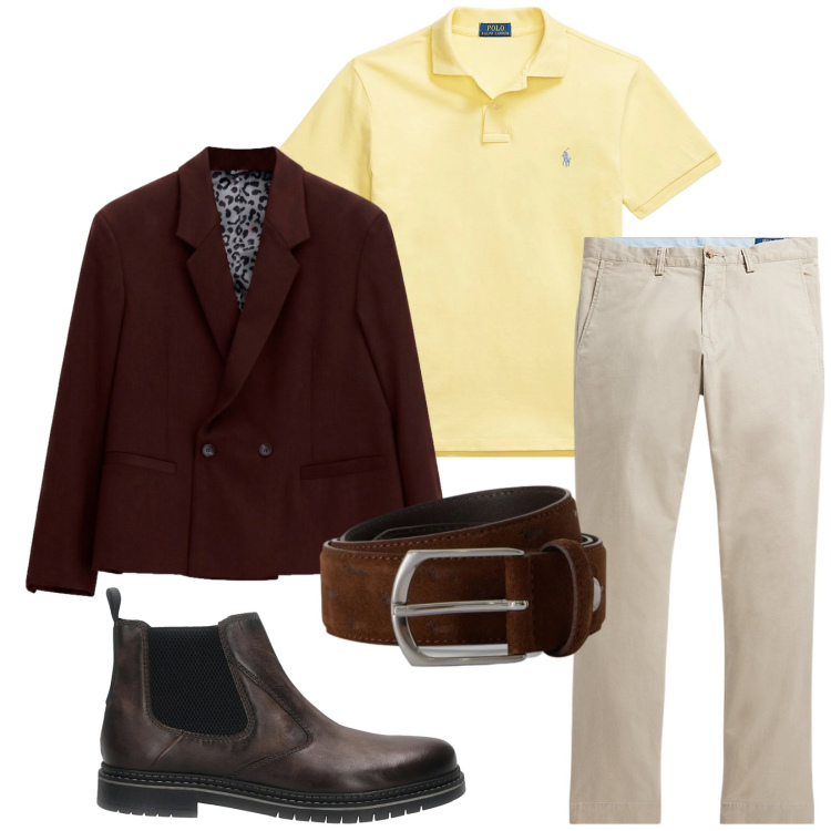 Outfit uomo - Total look #2484772. Stile Casual per Tutti i giorni. Abbinamento con cinture, giacche, pantaloni, polo, stivali e stivaletti.
