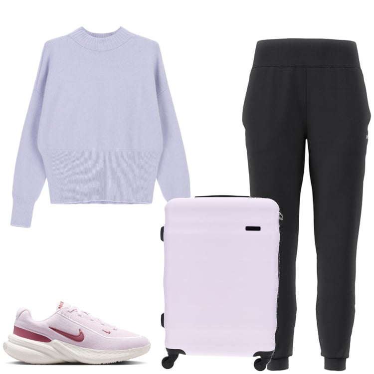 Outfit donna - Total look #2484776. Stile Casual per Tutti i giorni. Abbinamento con maglieria, valigie, sneakers, pantaloni.