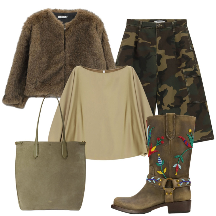 Outfit donna - Total look #2484784. Stile Trendy per Tutti i giorni. Abbinamento con top, borse tote, stivali, blazer, bermuda.