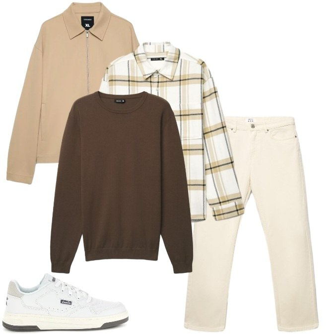 Outfit uomo - Street Style Neutro-da mattina a sera. Stile Casual per Ufficio. Abbinamento con maglieria, camicie, cappotti, jeans dritti, sneakers.