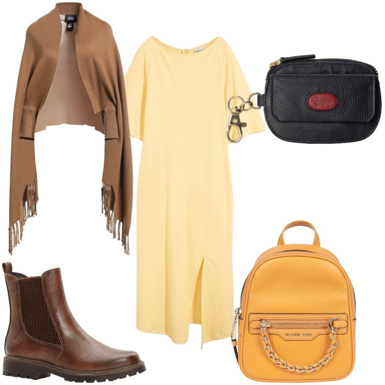 Outfit donna - Total look #2484837. Stile Trendy per Tutti i giorni. Abbinamento con zaini, cappe, vestiti, stivaletti, portamonete.