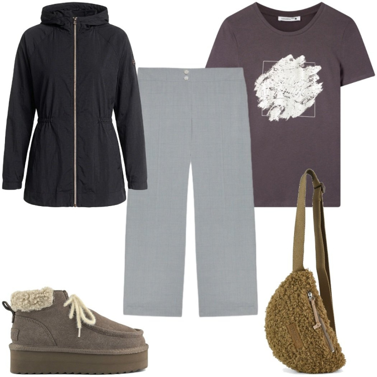 Outfit donna - Total look #2484842. Stile Casual per Tutti i giorni. Abbinamento con pantaloni, t-shirt, marsupi, stivali, blazer.