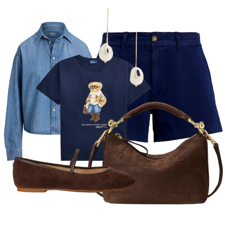 Outfit donna - Gita in barca. Stile Bon Ton per Tutti i giorni. Abbinamento con shorts, orecchini, ballerine, borse a spalla, t-shirt, camicie.