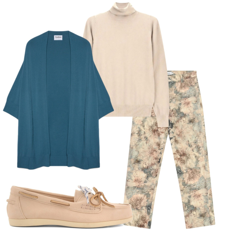 Outfit donna - Ottobre. Stile Basic per Ufficio. Abbinamento con pantaloni chino, pullovers, cardigans, mocassini.
