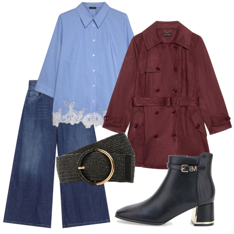 Outfit donna - Total look #2484875. Stile Casual chic per Tutti i giorni. Abbinamento con trench, camicie, pantaloni culotte, stivaletti, cinture.