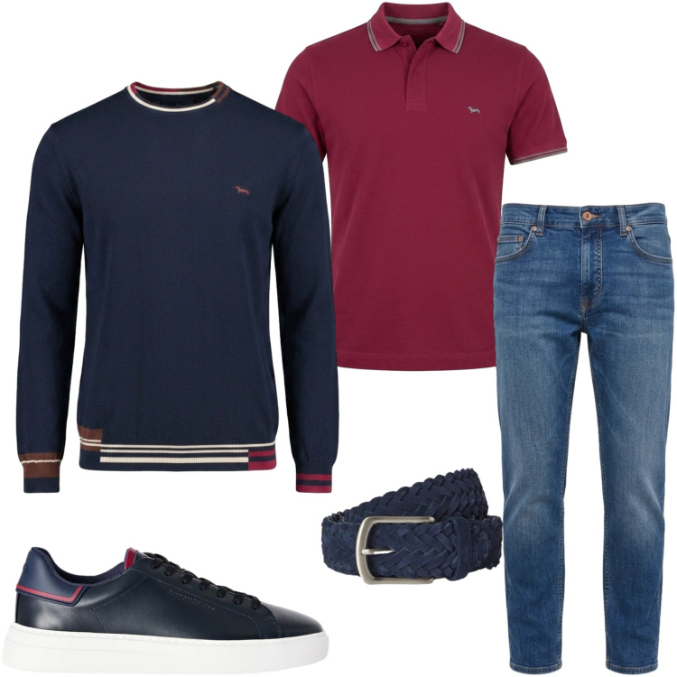 Outfit uomo - Harmont & Blaine. Stile Casual per Ufficio. Abbinamento con sneakers, maglieria, jeans, cinture, polo.