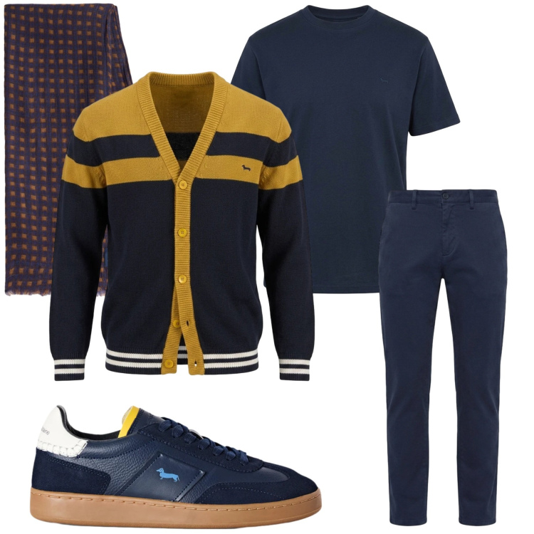 Outfit uomo - Harmont & Blaine. Stile Urban per Tutti i giorni. Abbinamento con cardigans, pantaloni, sneakers, sciarpe, t-shirt.