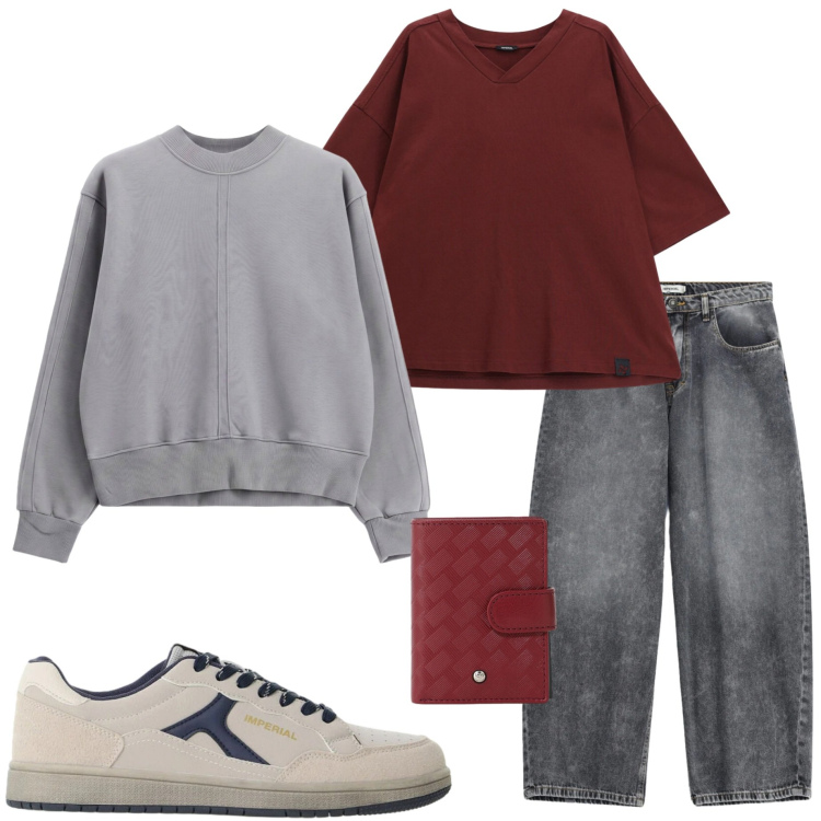 Outfit uomo - Imperial. Stile Casual per Tutti i giorni. Abbinamento con jeans, felpe, t-shirt, sneakers, portafogli.