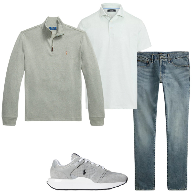 Outfit uomo - Polvere. Stile Casual per Tutti i giorni. Abbinamento con jeans, pullovers, sneakers, polo.