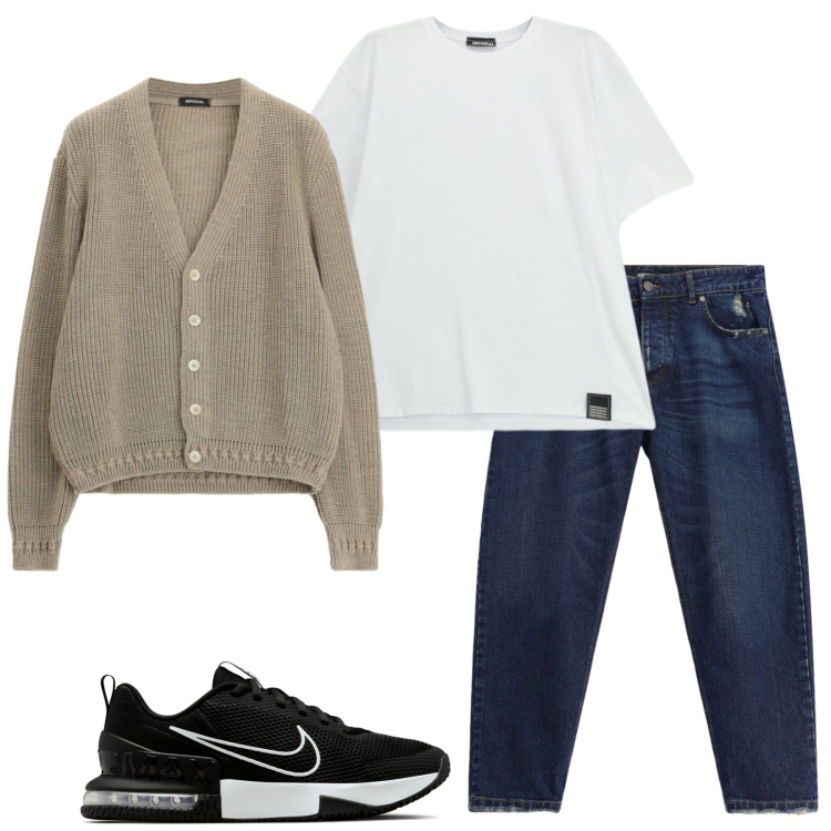 Outfit uomo - Mattia. Stile Casual per Tutti i giorni. Abbinamento con jeans, cardigans, t-shirt, sneakers.