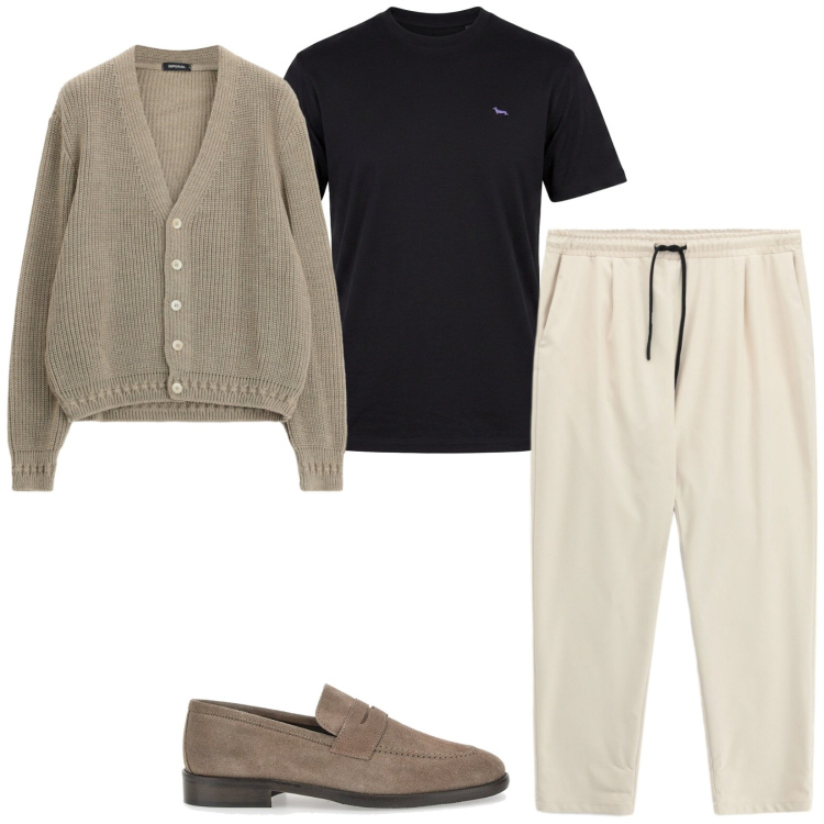 Outfit uomo - Total look #2484917. Stile Casual per Tutti i giorni. Abbinamento con t-shirt, cardigans, pantaloni, scarpe stringate.
