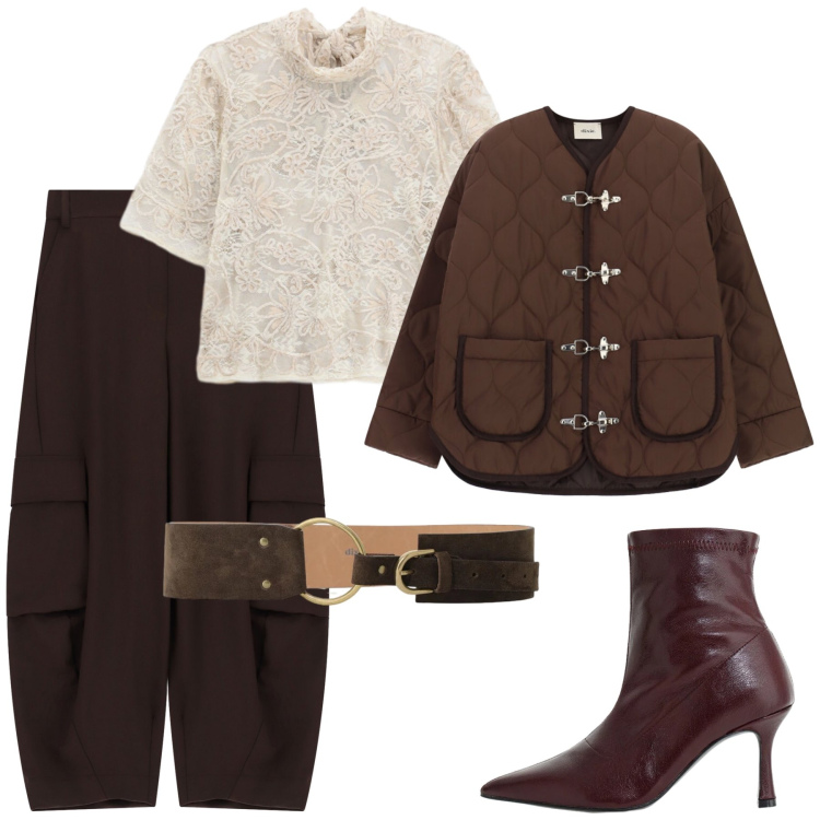 Outfit donna - Total look #2484931. Stile Glamour per Serata fuori. Abbinamento con top, stivaletti, giacche, pantaloni cargo, cinture.