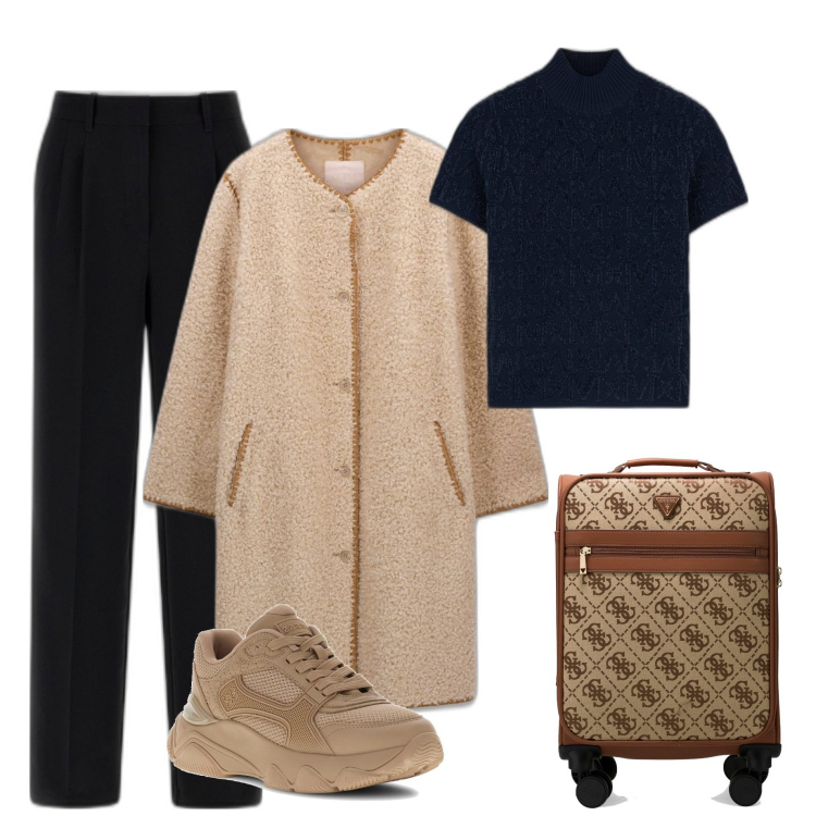 Outfit mujer - Casual #9401. Estilo Casual para Todos los días. Combinación con top, maletas, sneakers, abrigos, pantalones.
