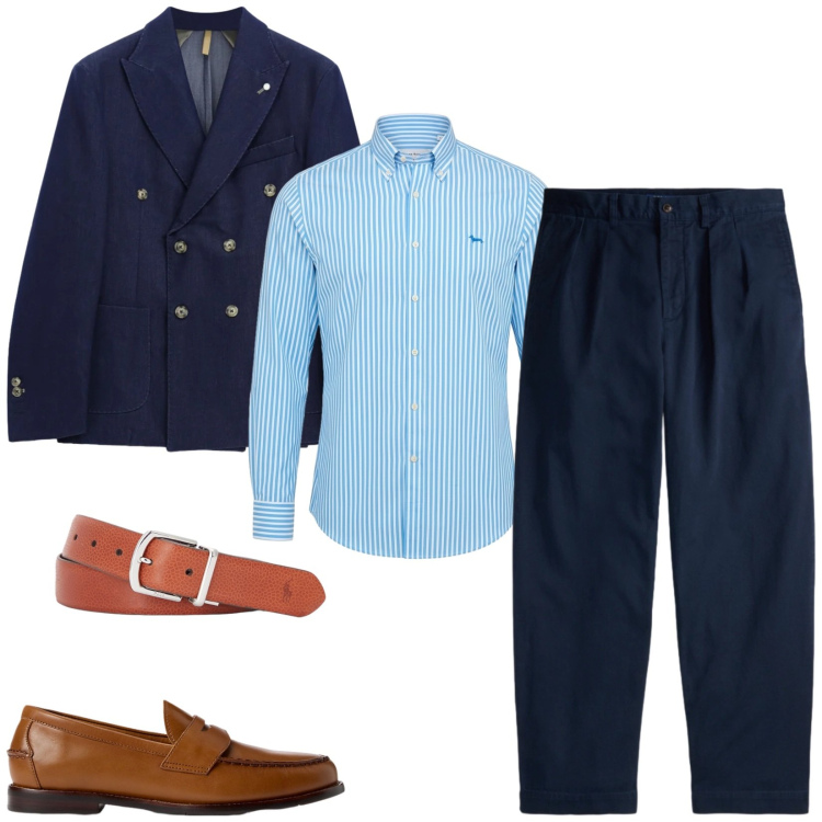 Outfit uomo - Total look #2484974. Stile Business/Elegante per Cerimonia. Abbinamento con giacche, camicie, cinture, scarpe stringate, pantaloni chino.