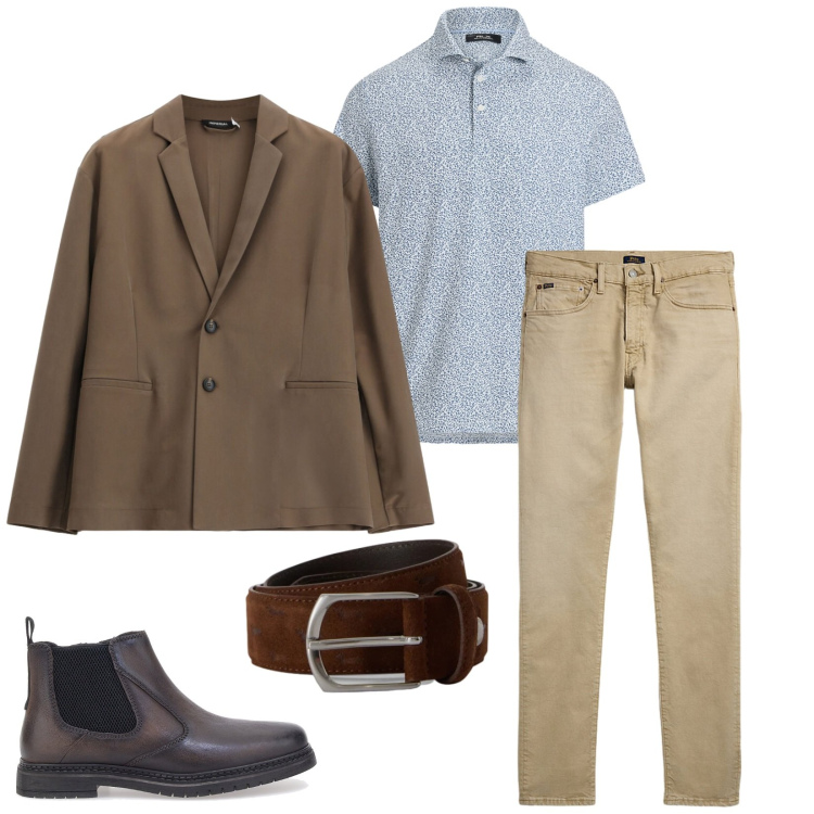 Outfit uomo - Total look #2484975. Stile Urban per Ufficio. Abbinamento con cinture, giacche, jeans, polo, stivali e stivaletti.