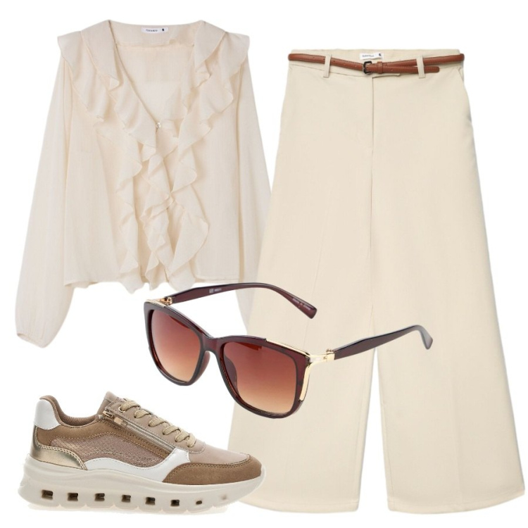 Outfit donna - E\' arrivato il weekend. Stile Casual per Tutti i giorni. Abbinamento con occhiali da sole, pantaloni, bluse, sneakers.