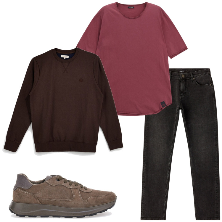 Outfit uomo - Total look #2484977. Stile Casual per Tutti i giorni. Abbinamento con t-shirt, jeans, scarpe stringate, felpe.