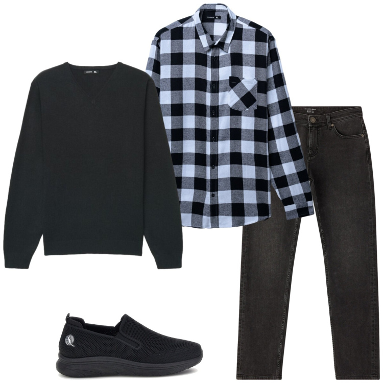 Outfit uomo - Camicia a quadri. Stile Casual per Tutti i giorni. Abbinamento con jeans, camicie, maglieria, scarpe stringate.