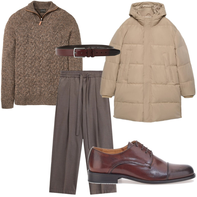 Outfit uomo - ​Minimal pesante. Stile Casual per Tutti i giorni. Abbinamento con cinture, pantaloni, giacche, maglieria, scarpe stringate.