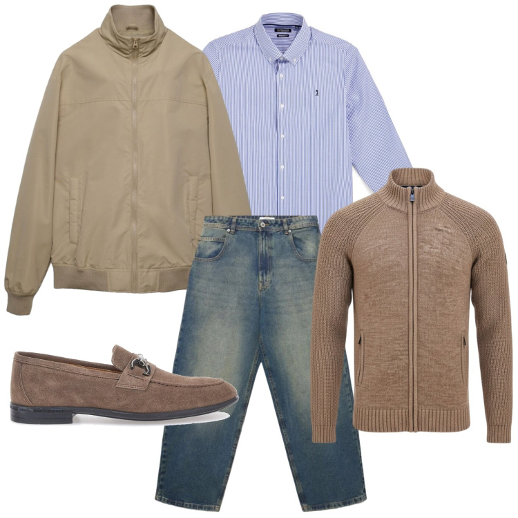 Outfit uomo - Outdoor moderno. Stile Trendy per Tutti i giorni. Abbinamento con bomber, jeans, scarpe stringate, pullovers, camicie.