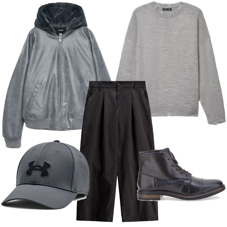Outfit uomo - Sporty street. Stile Casual per Tutti i giorni. Abbinamento con pantaloni, maglieria, bomber, stivali e stivaletti, cappelli.