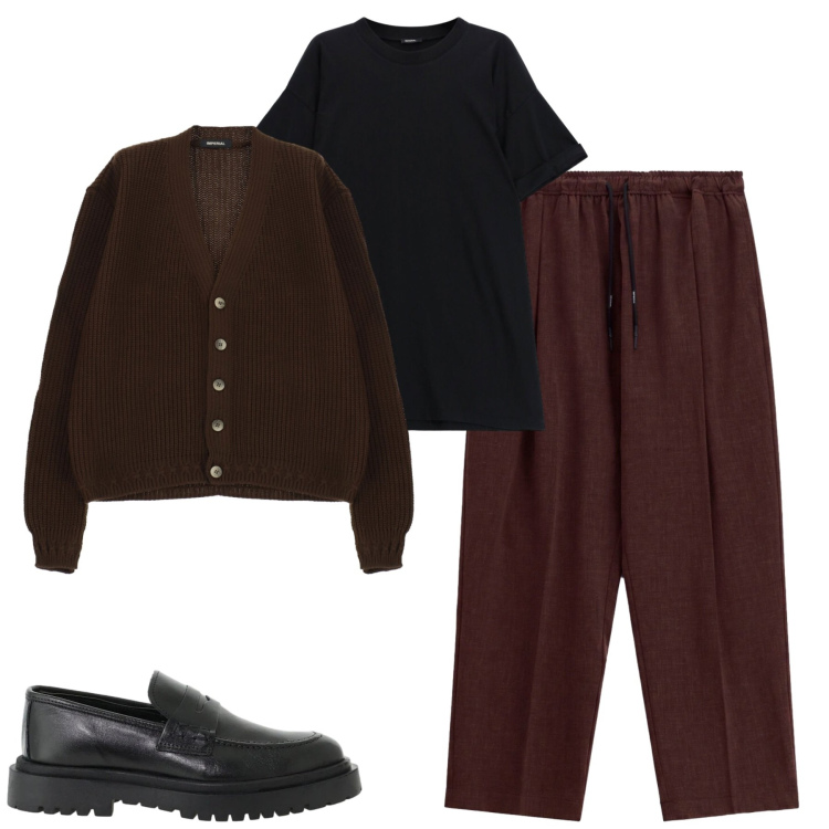 Outfit uomo - Urban casual. Stile Urban per Tutti i giorni. Abbinamento con scarpe stringate, pantaloni, t-shirt, cardigans.