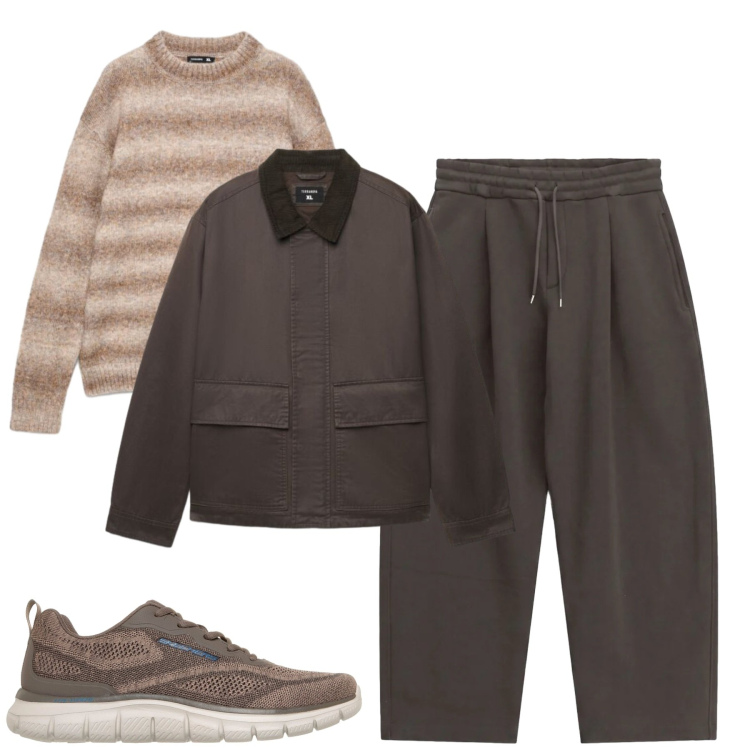 Outfit uomo - Dinamico. Stile Casual per Tutti i giorni. Abbinamento con pantaloni, cappotti, maglieria, sneakers.