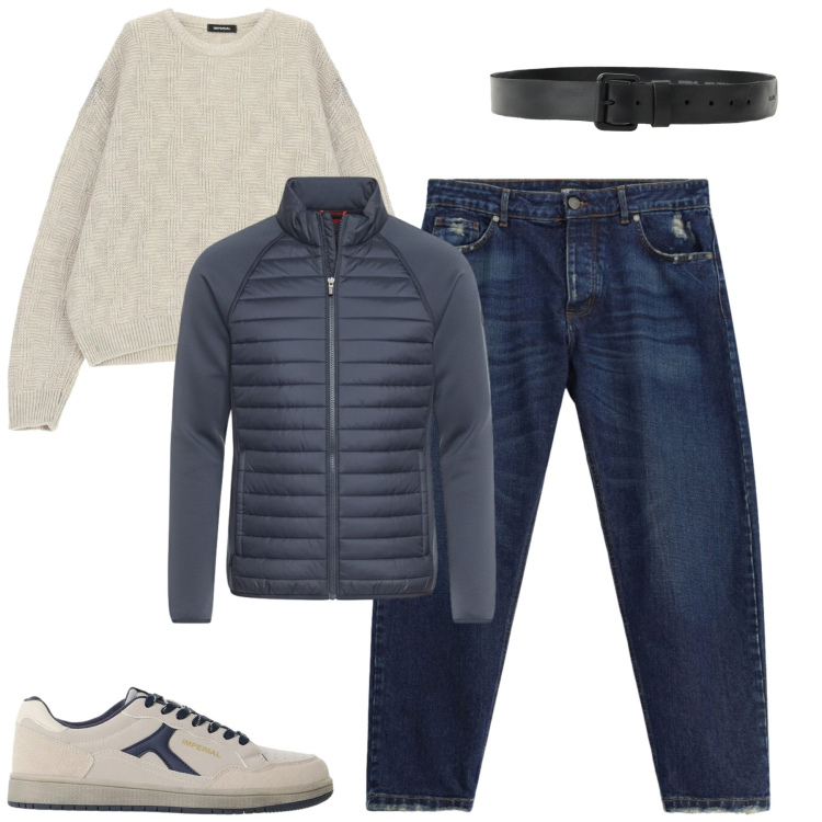 Outfit uomo - Imperial. Stile Casual per Tutti i giorni. Abbinamento con jeans, cinture, sneakers, maglieria, piumini.