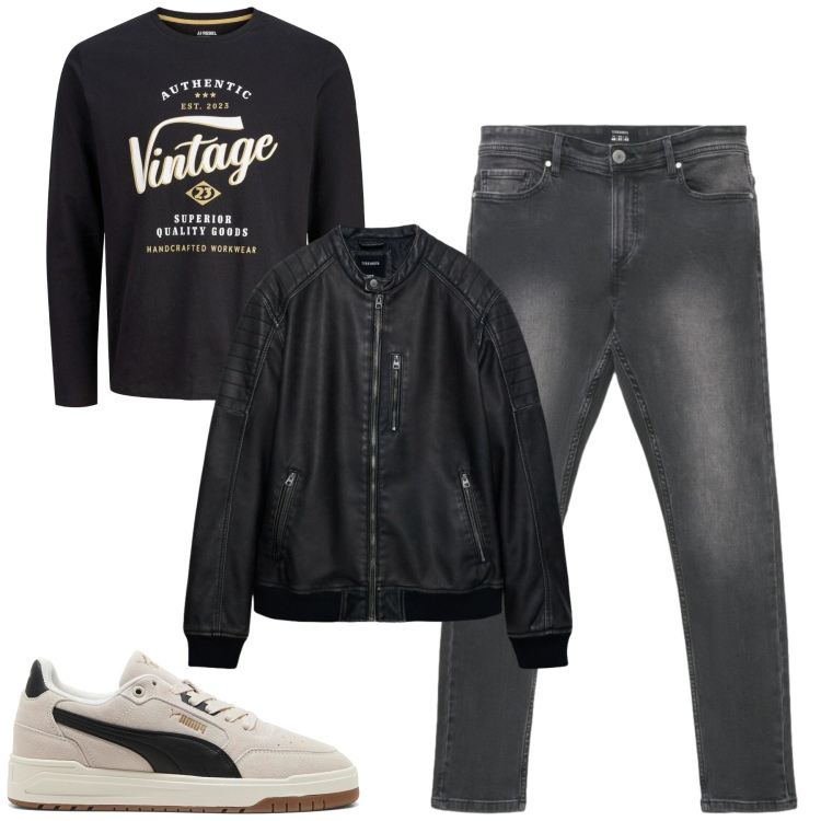 Outfit uomo - Autunno casual. Stile Casual per Tutti i giorni. Abbinamento con giacche, jeans skinny, t-shirt, sneakers.