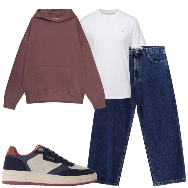 Outfit uomo - Ottobre. Stile Casual per Tutti i giorni. Abbinamento con t-shirt, jeans, sneakers, felpe con cappuccio.