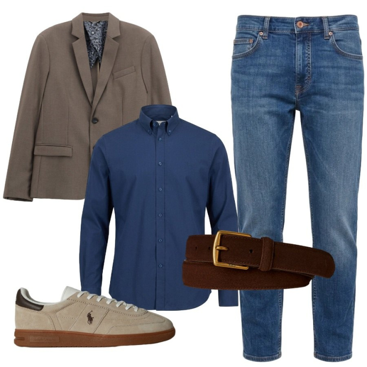 Outfit uomo - Total look #2485046. Stile Casual per Ufficio. Abbinamento con camicie, jeans, giacche, cinture, sneakers.