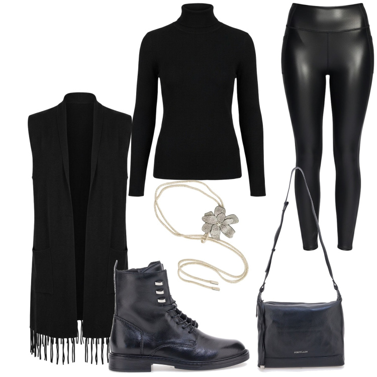 Outfit donna - Soft Leather. Stile Casual chic per Tutti i giorni. Abbinamento con maglieria, cinture, maglieria, anfibi, borse a tracolla, leggings.