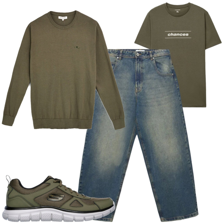 Outfit uomo - Ottobre. Stile Casual per Tutti i giorni. Abbinamento con jeans, t-shirt, sneakers, pullovers.