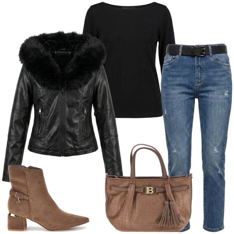 Outfit donna - Soft Leather. Stile Casual per Ufficio. Abbinamento con jeans, giacche, maglieria, stivaletti, borse a mano.