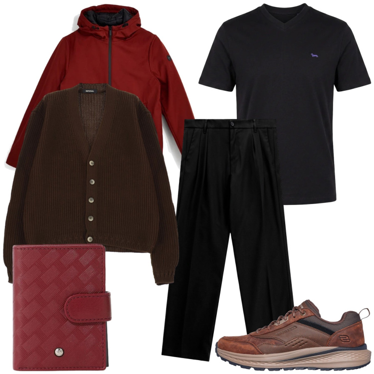 Outfit uomo - Aperitivo Informale. Stile Casual per Tutti i giorni. Abbinamento con t-shirt, pantaloni, cardigans, portafogli, giacche, sneakers.