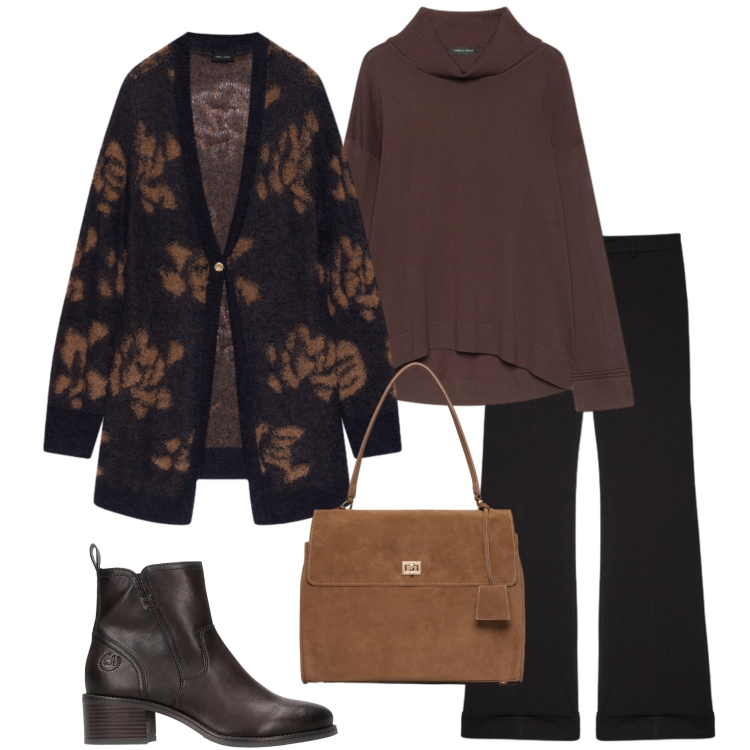 Outfit donna - Fiorella Rubino. Stile Urban per Tutti i giorni. Abbinamento con cardigans, maglieria, pantaloni, borse a mano, stivaletti.