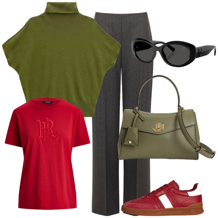 Outfit donna - Le sneakers. Stile Basic per Serata fuori. Abbinamento con pantaloni, t-shirt, borse a mano, t-shirt, occhiali da sole, sneakers.