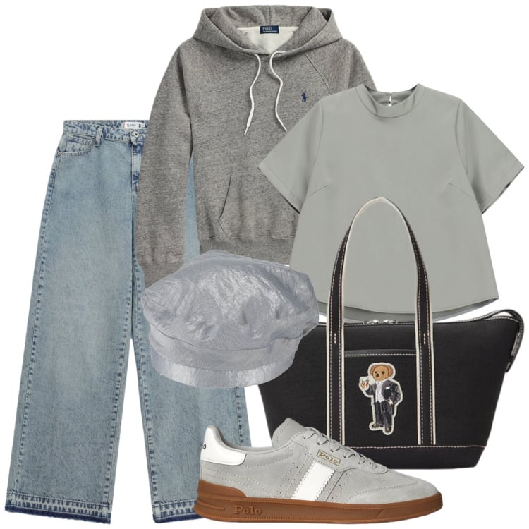 Outfit donna - We fuori porta. Stile Casual chic per Mare. Abbinamento con cappelli e berretti, t-shirt, jeans dritti, felpe con cappuccio, borse tote, sneakers.