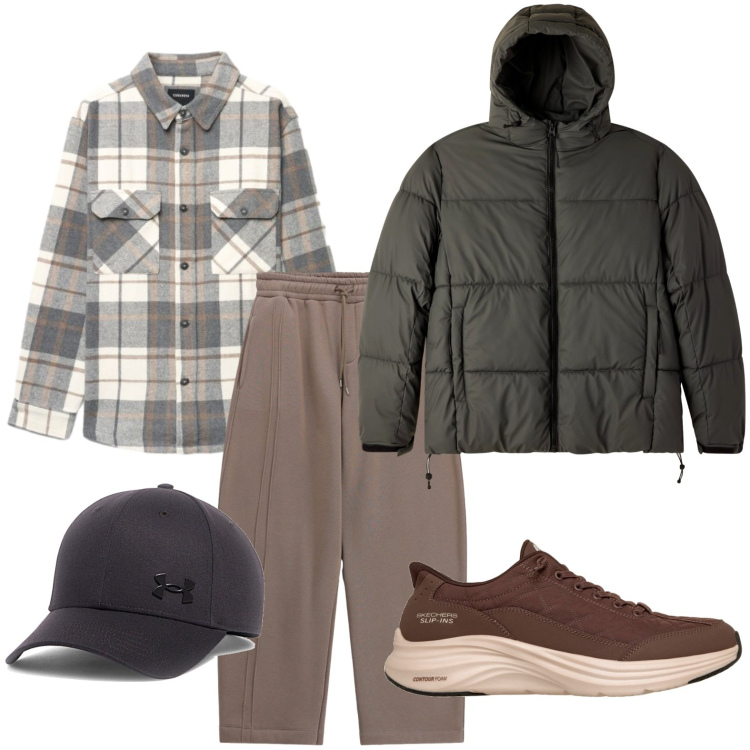 Outfit uomo - ​Workwear urbano. Stile Trendy per Tutti i giorni. Abbinamento con pantaloni, bomber, camicie, cappelli con visiera, sneakers.