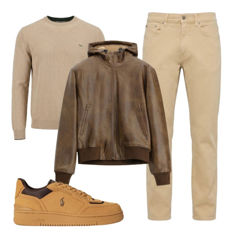 Outfit uomo - In autunno. Stile Casual per Tutti i giorni. Abbinamento con pantaloni, maglieria, bomber, sneakers.