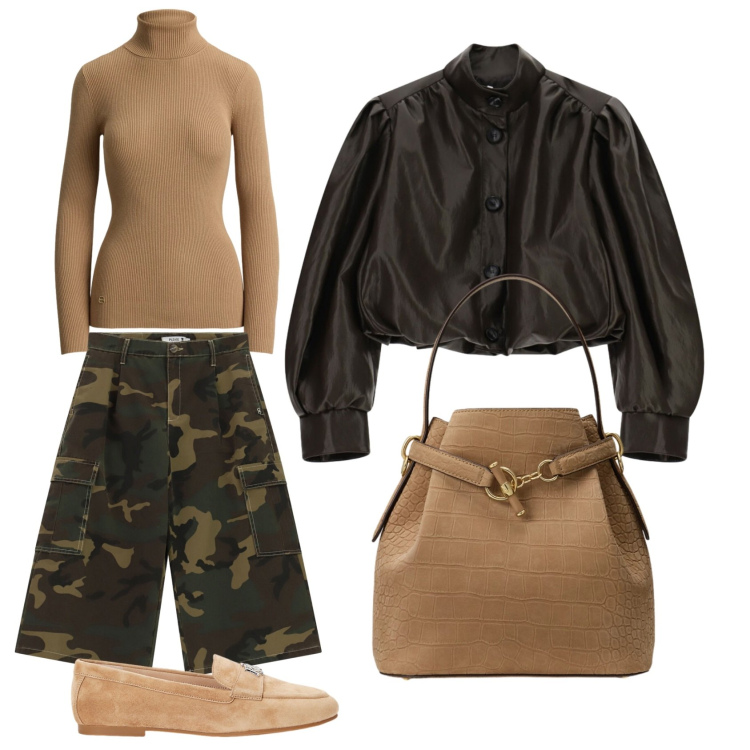 Outfit donna - Bermuda militare. Stile Casual chic per Tutti i giorni. Abbinamento con giacche, mocassini, borse a secchiello, t-shirt, bermuda.