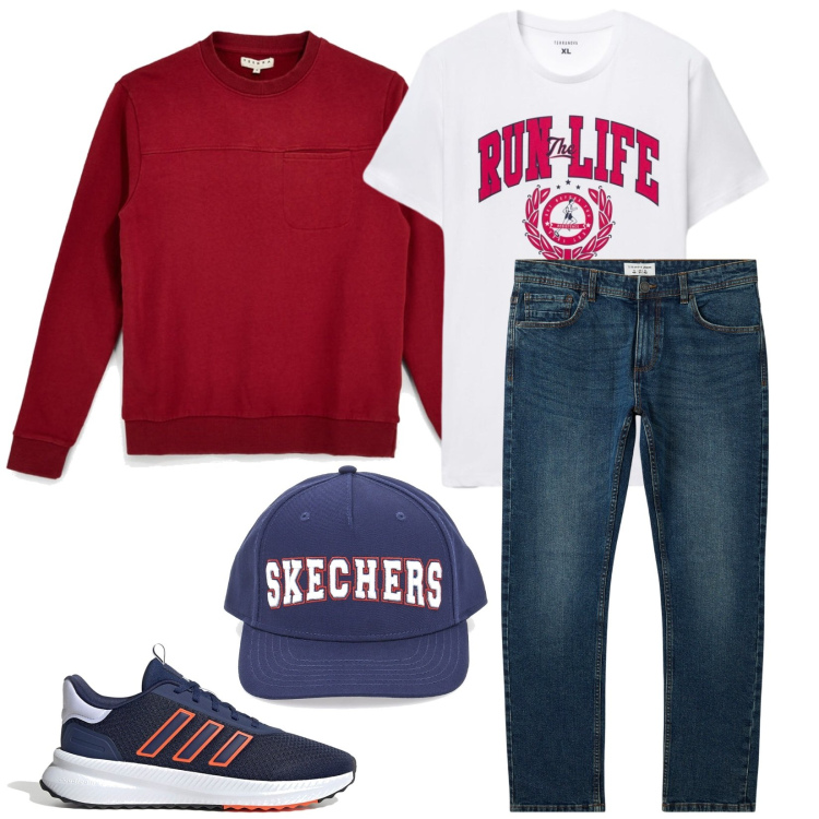Outfit uomo - Sbarazzino. Stile Casual per Tutti i giorni. Abbinamento con jeans, t-shirt, sneakers, cappelli, felpe.