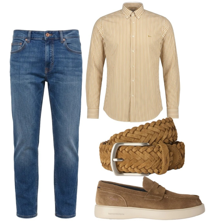 Outfit uomo - Harmonr & Blain. Stile Trendy per Tutti i giorni. Abbinamento con cinture, scarpe stringate, camicie, jeans.