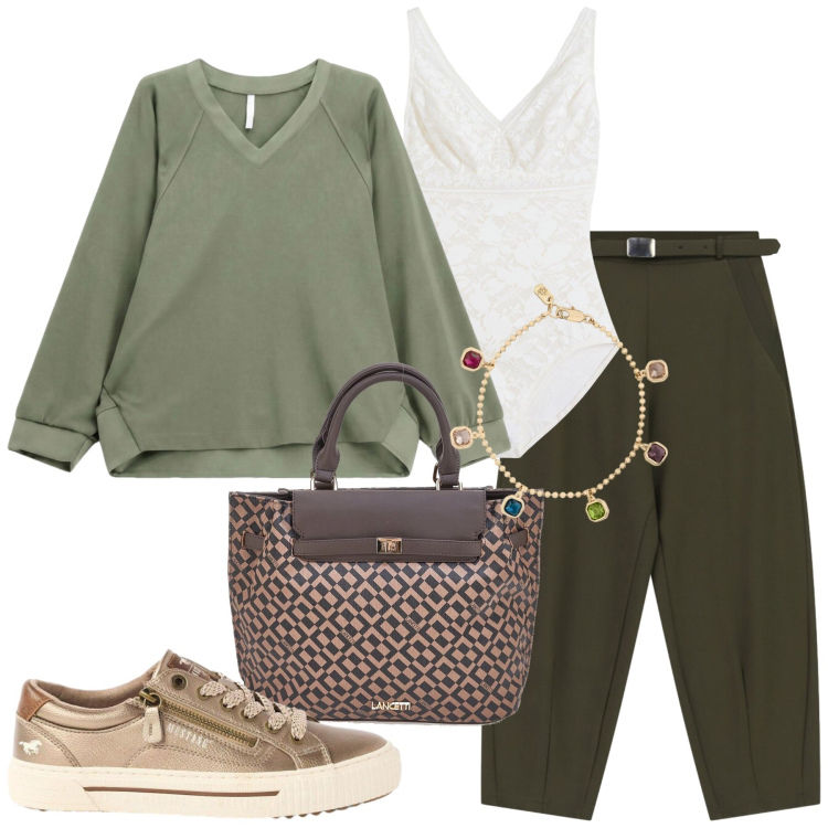 Outfit donna - Total look #2485159. Stile Sporty chic per Tutti i giorni. Abbinamento con body, sneakers, felpe, pantaloni, braccialetti, borse a mano.