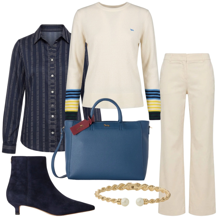 Outfit donna - Total look #2485166. Stile Chic per Serata fuori. Abbinamento con borse a mano, maglieria, pantaloni, camicie, stivaletti, braccialetti.