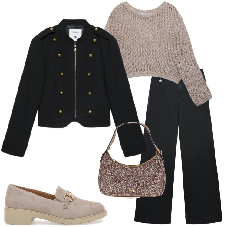 Outfit donna - Look quotidiano. Stile Basic per Tutti i giorni. Abbinamento con blazer, jeans, maglieria, borse a tracolla, mocassini.