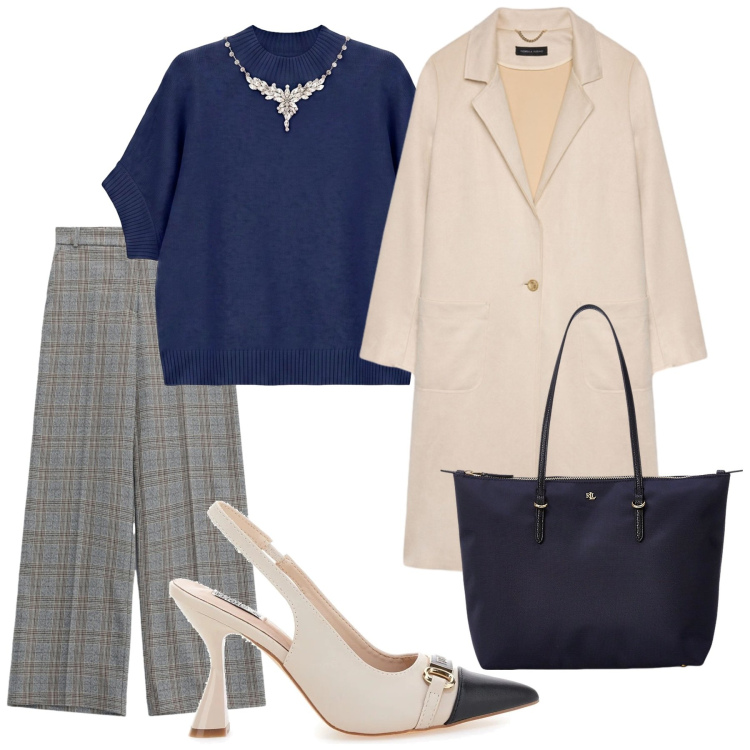 Outfit donna - Total look #2485185. Stile Chic per Cerimonia. Abbinamento con maglieria, pantaloni a palazzo, cappotti, borse tote, décolleté.