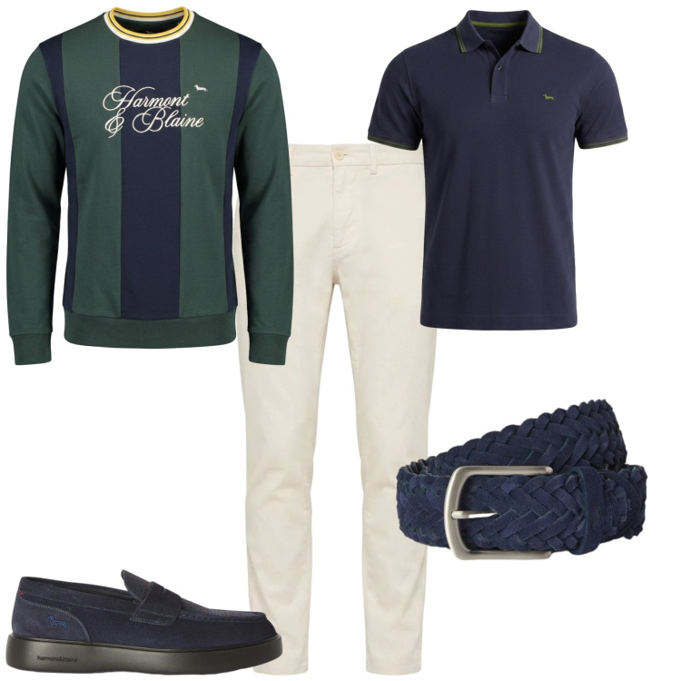 Outfit uomo - Trendy ufficio tempo libero. Stile Trendy per Ufficio. Abbinamento con scarpe stringate, felpe, pantaloni, cinture, polo.