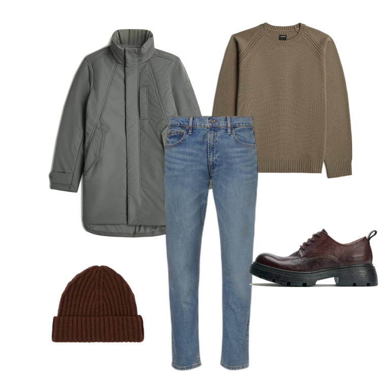 Outfit homme - Pull 100% laine. Style Tendance pour Tous les jours. Assortir avec jean coupe droite, bonnets, chaussures à lacets, pulls, manteaux.