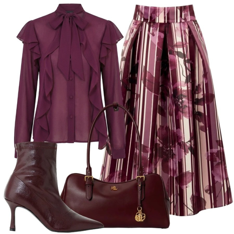 Outfit donna - Una gonna speciale. Stile Romantica per Cerimonia. Abbinamento con stivaletti, borse a mano, gonne longuette, bluse.